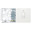 BG Evolve Pearlescent White 20A Double Pole Switch with Neon PCDCL31W with 35mm Steel Back Box