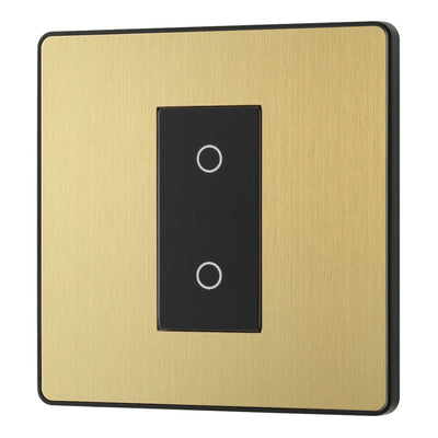 BG Evolve Satin Brass Single Secondary Touch Dimmer Switch PCDSBTDS1B with 25mm Steel Back Box
