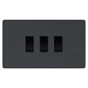 BG Evolve Matt Grey 3 Gang Custom Grid Light Switch Double Format by British General (BG-Evolve-MG-3G-CUSTOM-LIGHT-SWITCH)