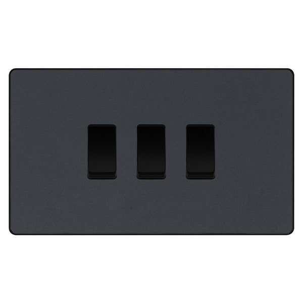 BG Evolve Matt Grey 3 Gang Custom Grid Light Switch Double Format