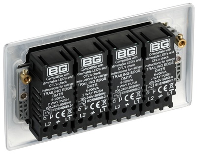BG NPC84 Nexus Metal Polished Chrome 4 Gang 200W 2 Way Trailing Edge Push Type Dimmer Switch