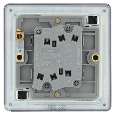 BG Screwless Matt Black 20A 16AX 2 Way Double Light Switch FFB42 with 25mm Steel Back Box