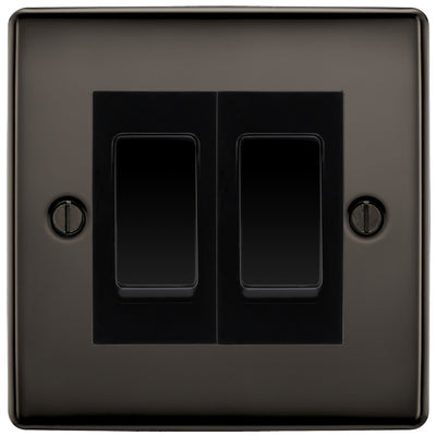 BG Nexus Black Nickel 2 Gang Intermediate Light Switch Custom Grid – Black Insert by British General (BG-Nexus-BN-2G-Combo-2x INT-BL)