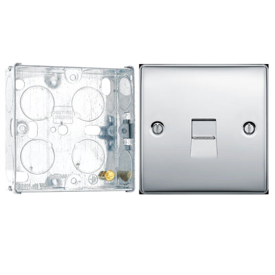 BG Nexus Polished Chrome Single Master Telephone Socket NPCBTM1 with 25mm Steel Back Box by British General (BG-NPCBTM1+HGS02)