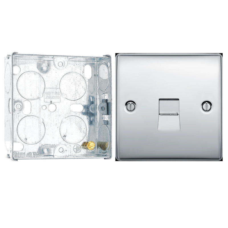 BG Nexus Polished Chrome Single Master Telephone Socket NPCBTM1 with 25mm Steel Back Box