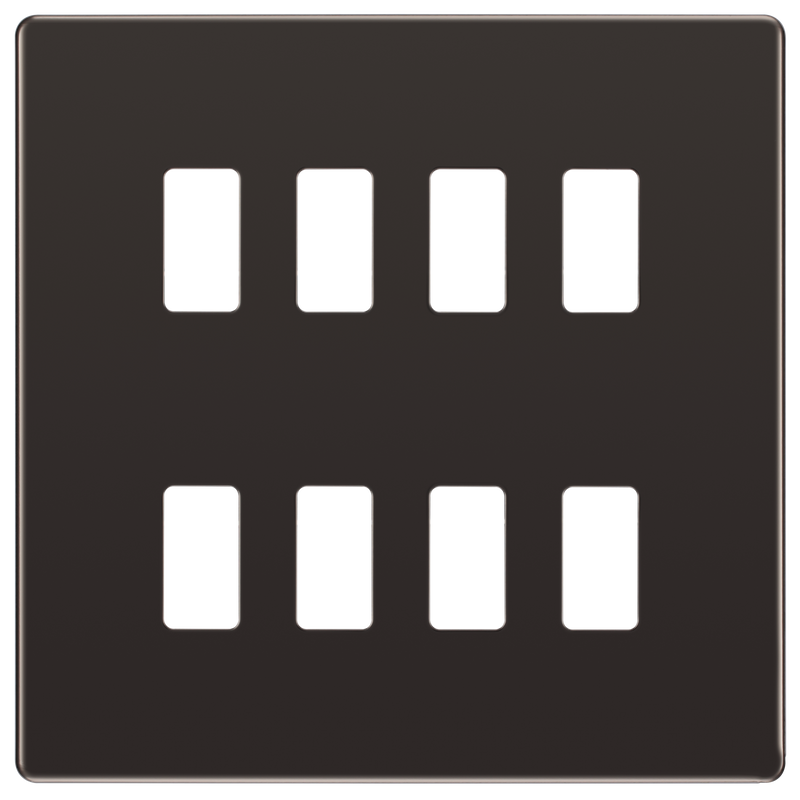 BG RFBN8 Nexus Screwless Grid Black Nickel 8 Module Front Plate