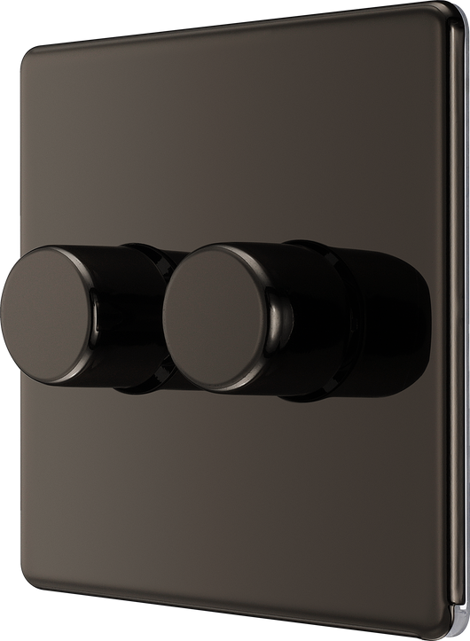 FBN82 Side - This trailing edge double dimmer switch from British General allows you to control your light levels and set the mood. The intelligent electronic circuit monitors the connected load and provides a soft-start with protection against thermal, current and voltage overload.