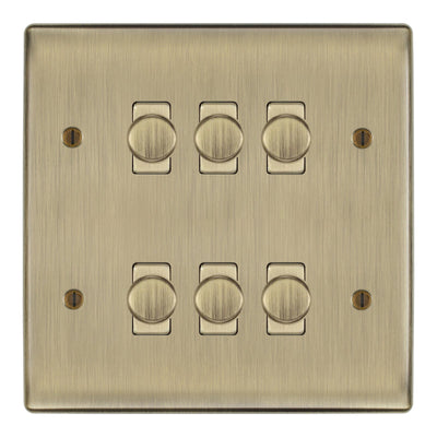 BG Antique Brass 6 Gang 2 Way Trailing Edge Dimmer LED Custom Grid Switch