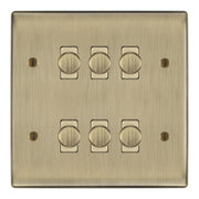 BG Antique Brass 6 Gang 2 Way Trailing Edge Dimmer LED Custom Grid Switch by British General (NEXUS-AB-6G-CUSTOM-6x-DIMMER-2WAY)