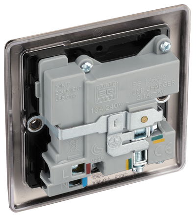 NBN21U2B Back - This 13A single power socket from General comes with two USB charging ports allowing you to plug in an electrical device and charge mobile devices simultaneouslBritish y without having to sacrifice a power socket.