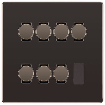 BG Black Nickel Screwless Flat Plate 7 Gang Trailing Edge LED Dimmer Light Switch 2 Way Custom Switch by British General (SCREWLESS-BN-7G-CUSTOM-7xDIMMER-2Way)