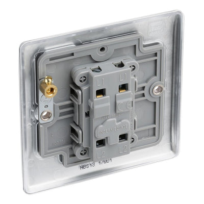 BG Nexus Brushed Steel 20A Intermediate Light Switch NBS13 with 25mm Steel Back Box