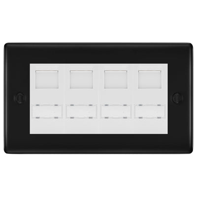 BG Nexus Matt Black 4 Gang RJ45 Cat6 Data Socket White Inserts