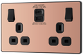 BG Evolve PCDCP22UAC30B Polished Copper 2 Gang 13A 1x USB-QC A 27W 1x USB-PD C 30W Switched Socket - Black Insert