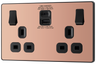 BG Evolve PCDCP22UAC30B Polished Copper 2 Gang 13A 1x USB-QC A 27W 1x USB-PD C 30W Switched Socket - Black Insert by British General (BG-PCDCP22UAC30B-Shopify-SA_1)
