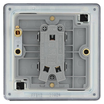 BG Screwless Matt Black 20A 16AX 2 Way Single Light Switch FFB12 with 25mm Steel Back Box