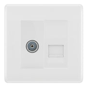 BG Nexus White Moulded TV Aerial & BT Telephone Outlet Plate — Screened + IDC - White