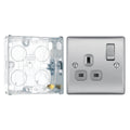 BG Nexus Metal Brushed Steel 13A Single Socket NBS21G with 25mm Steel Back Box