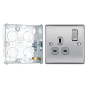 BG Nexus Metal Brushed Steel 13A Single Socket NBS21G with 25mm Steel Back Box by British General (BG-NBS21G+HGS02)