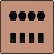 BG Evolve Polished Copper 8 Gang Switch 4x Trailing Edge LED Dimmer 4x 2Way Custom Switch by British General (BG-Evolve-CP-8G-CUSTOM-4x-Dimmer-4x-2WAY)