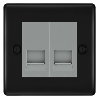 BG Nexus Matt Black Double Secondary Telephone Socket, Screw Terminal - Grey Insert by British General (BG-NFBEMS2+EMBTSSG)