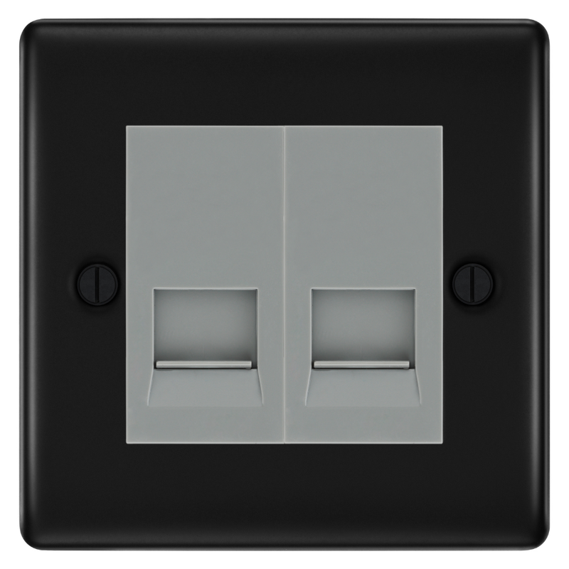 BG Nexus Matt Black Double Secondary Telephone Socket, Screw Terminal - Grey Insert