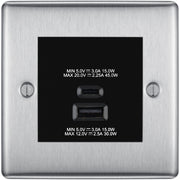 BG Nexus Brushed Steel 45W USB Wall Socket Euro Module USB-A & C - Black Insert by British General (BG-NBSEMS2+EMUSBAC45B)