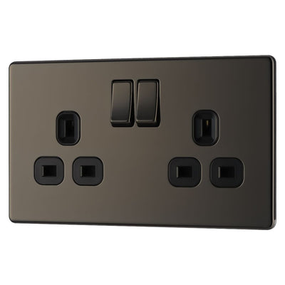 BG Screwless Black Nickel 13A Double Socket FBN22B with 25mm Steel Back Box