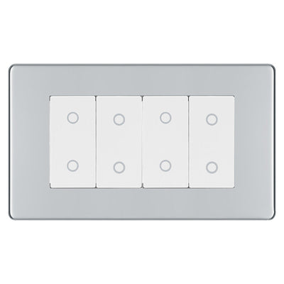 BG Nexus Screwless Polished Chrome Quad Secondary Touch Dimmer Switch White Inserts FPCTDS4W by British General (BG-FPCTDS4W)