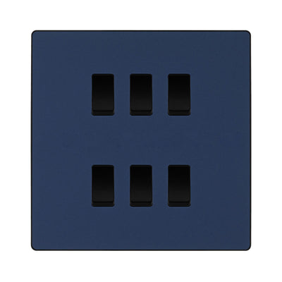 BG Evolve Matt Blue 6 Gang Custom Grid Light Switch with Back Box Included by British General (BG-Evolve-DB-6G-CUSTOM-LIGHT-SWITCH)