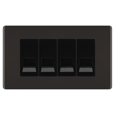 BG Screwless Black Nickel 4 Gang Master Telephone Socket - Black Insert