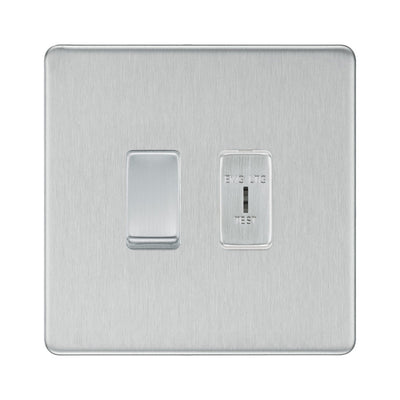 BG Screwless Brushed Steel 2 Gang Emergency Lighting (EMG LTG TEST) Key Switch with 2 Way Single Pole Switch by British General (BG-SCL-BS-2G-1x-EMG-LTG-1x-SP)