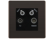BG Screwless Black Nickel TV/FM/2x SAT Quadplex Socket – Black Insert by British General (BG-FBNTVFMSAT2B)
