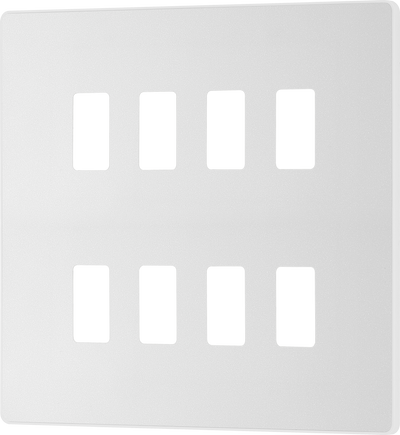 BG RPCDCL8W Evolve Grid Pearlescent White 8 Module Square Front Plate - White Trim