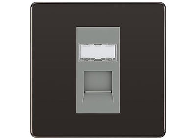 BG Screwless Black Nickel Single 1 Gang RJ45 Data Socket FBNRJ451G Grey Insert by British General (BG-FBNRJ451G)
