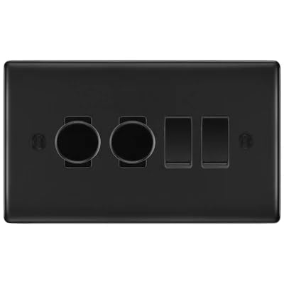 BG Nexus Matt Black 4 Gang Switch 2x Trailing Edge LED Dimmer 2x Intermediate Custom Grid Switch