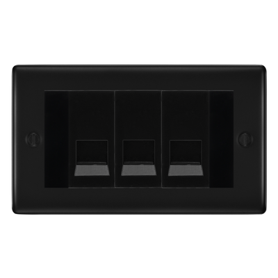 BG Nexus Matt Black 3 Gang Secondary Telephone Socket, Screw Terminal - Black Insert by British General (BG-NFB3GEMBTSSB)