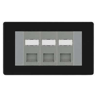 BG Screwless Matt Black 3 Gang RJ45 CAT6 Data Socket Grey Inserts by British General (BG-FFBRJ453C5EG)