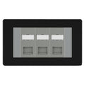 BG Screwless Matt Black 3 Gang RJ45 CAT6 Data Socket Grey Inserts