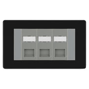 BG Screwless Matt Black 3 Gang RJ45 CAT6 Data Socket Grey Inserts by British General (BG-FFBRJ453C5EG)