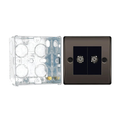 BG Nexus Black Nickle Diplex TV/FM Socket NBN66 with 35mm Steel Back Box