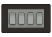 BG Screwless Black Nickel 4-Gang Light Switch 2x 2-Way + 2x Intermediate – Grey Inserts by British General (BG-SCRL-BN-4G-Combo-2x INT-2x 2WAY-GR)
