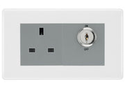 BG White Moulded 13A Double Pole Key Controlled Socket – Grey Inserts by British General (BG-NWMKYSWSG)