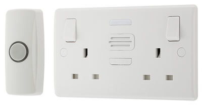 BG Electrical 822BELL Moulded White Round Edge 2 Gang 13A Door Chime Switched Socket