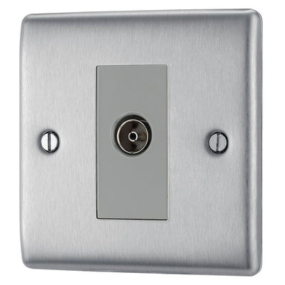 BG Nexus Brushed Steel Single Isolated Co-Axial Socket NBS62 with 35mm Steel Back Box