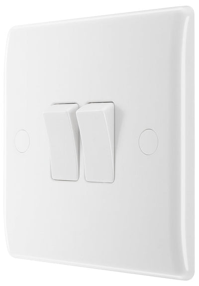 BG 842 Moulded Round Edge | White | 2 Gang 10AX 2 Way Plate Switch by British General (BG-842)