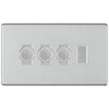 BG Screwless Brushed Steel 4 Gang Switch 3x Trailing Edge LED Dimmer 1x Intermediate Custom Grid Switch