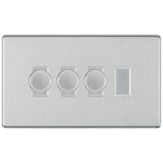 BG Screwless Brushed Steel 4 Gang Switch 3x Trailing Edge LED Dimmer 1x Intermediate Custom Grid Switch by British General (BG-SCRL-BS-4G-CUSTOM-3x-Dimmer-1x-INT)