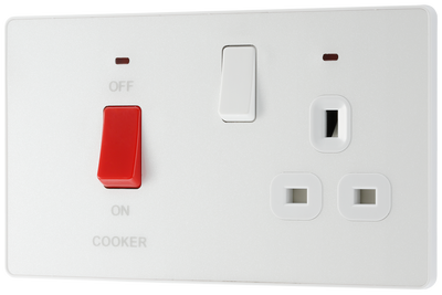 BG PCDCL70W Pearlescent White Evolve 45A 2 Pole Cooker Control Unit 13A Switched Socket - White Insert