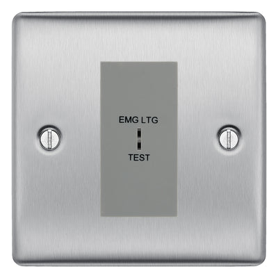 BG Nexus Metal Brushed Steel 20AX 2 Way Emergency Lighting Test Key Switch - Grey Insert
